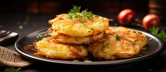 Aufkleber - mash potato pancakes so simple pan fried potato pancake using leftover mashed potatoes. Creative Banner. Copyspace image