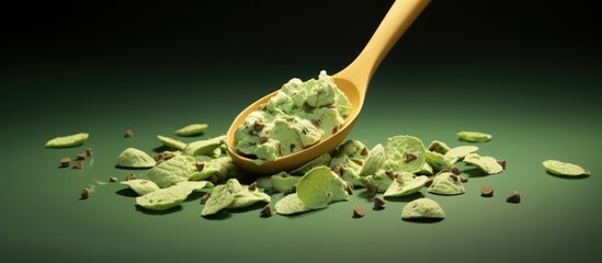 Aufkleber - Organic Green Mint Chocolate Chip Ice Cream Scoop. Creative Banner. Copyspace image