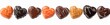 Chocolate heart shaped cakes or treats decoration, delicious appetizing food page divider or banner, strip or horizontal band illustration of cocoa confectionery, mouth-watering decorative frieze