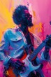 © Barbara Taylor - man play big guitar on an abstract jazz event poster, pastel colors