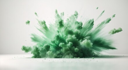 Wall Mural - Abstract green dust explosion on white background