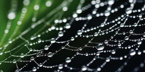 Spider dew web connection trap in morning raining drops decorative background view