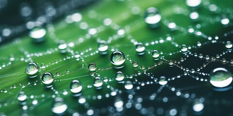 Spider dew web connection trap in morning raining drops decorative background view