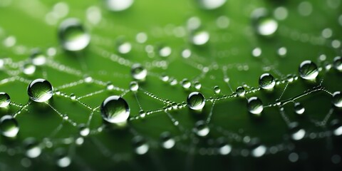 Spider dew web connection trap in morning raining drops decorative background view