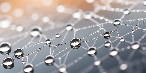 Spider dew web connection trap in morning raining drops decorative background view