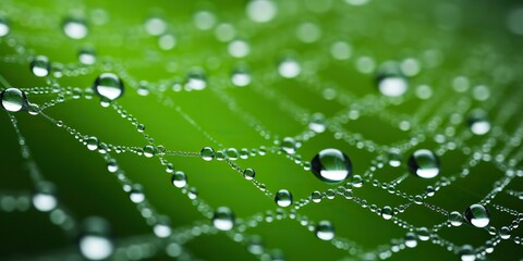 Spider dew web connection trap in morning raining drops decorative background view