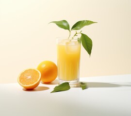 Wall Mural - a glass of orange juice on top of a leaf