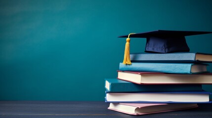 Sticker - a minimalistic dark blue background on which there are bright colored books without inscriptions