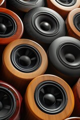 Poster - A pile of speakers stacked on top of each other. Versatile for various audio-related themes