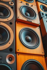 Aufkleber - A pile of speakers stacked on top of each other. Versatile image suitable for various themes and concepts