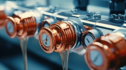 Poster - A close-up view of a machine with a bunch of clocks. This image can be used to depict time management, precision, or the passage of time in various contexts