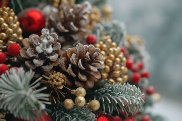 Poster - A detailed view of a cluster of pine cones. Perfect for nature-themed projects and holiday designs