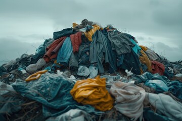 Poster - Garbage pile sitting on top of a field. Suitable for environmental and pollution-related concepts