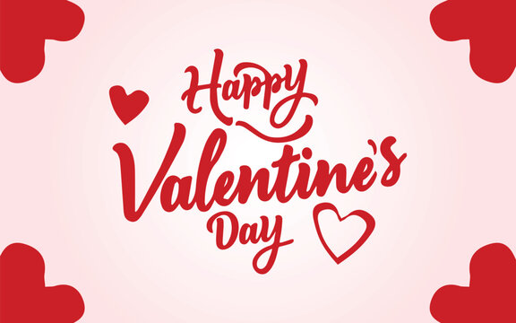 Happy Valentines Day Hand Lettering Greeting Card with Hearts Design Elements