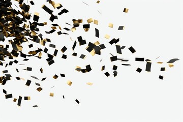 Wall Mural - Black and gold confetti scattered on a clean white background. Perfect for celebrations and festive occasions