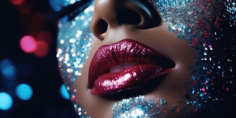 Poster - Close up of a woman's face with glitter. Can be used for makeup or beauty-related projects