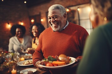 Aufkleber - A man is holding a plate of food, ready to eat. This image can be used to depict mealtime, dining, or food preparation