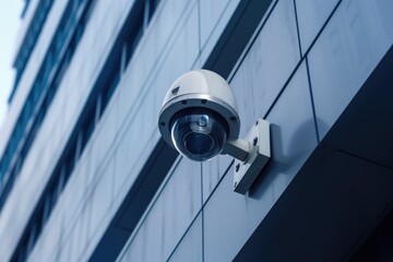 Poster - A security camera mounted on the side of a building. Can be used to monitor and enhance security measures