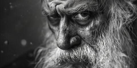 Poster - An aged man captured in a black and white photograph. Suitable for various uses