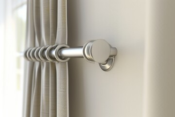Poster - A detailed close-up of a curtain featuring a metal hook. Ideal for home decor, interior design, or DIY projects.