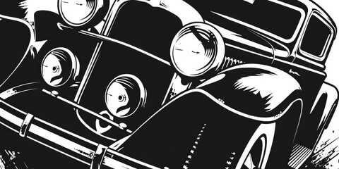 Aufkleber - A black and white drawing of an old car. Perfect for vintage car enthusiasts or automotive design projects