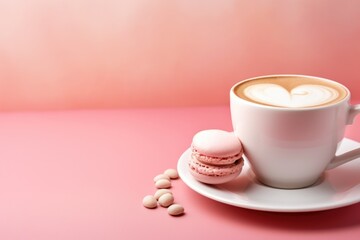 Poster - A delicious cup of coffee and a macaron resting on a saucer. Perfect for coffee shops and bakery promotions