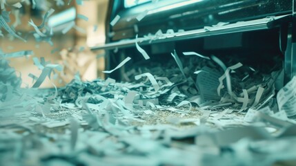 Poster - Shredded paper piled on top of a table. Versatile image for various uses