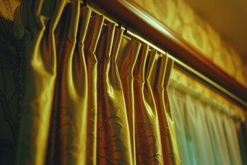Poster - A detailed close up of a curtain in a room. Can be used for interior design or home decor purposes