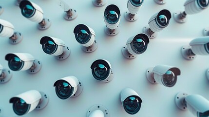 Poster - A collection of surveillance cameras mounted on a wall. Perfect for illustrating security, monitoring, or privacy concepts