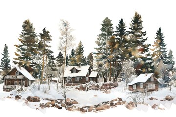 Poster - A beautiful watercolor painting of a cabin nestled in the serene woods. Perfect for adding a rustic touch to any space or for nature-inspired projects