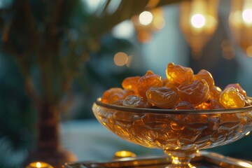 Poster - A glass bowl filled with oranges sitting on top of a table. This picture can be used for various purposes
