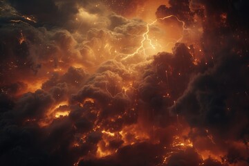 Poster - A dramatic image of a sky filled with dark clouds and flashes of lightning. Perfect for adding a sense of intensity and drama to any project