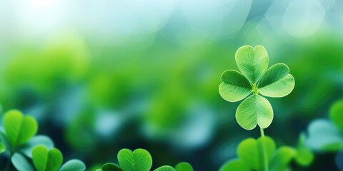 Poster - A close-up view of a four leaf clover, a symbol of good luck. Can be used to represent luck, fortune, or St. Patrick's Day celebrations