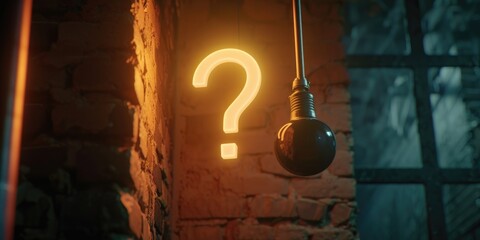 Poster - A light bulb with a question mark symbol on it. Can be used to represent uncertainty, brainstorming, or searching for ideas