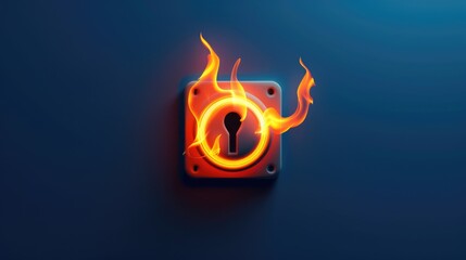 Poster - A captivating image of a glowing keyhole with flames against a vibrant blue background. Perfect for adding a touch of mystery and intrigue to any project