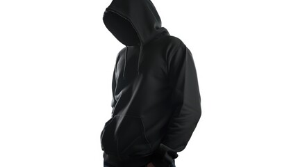 Aufkleber - A man wearing a black hoodie stands in front of a white background. This versatile image can be used for a variety of purposes