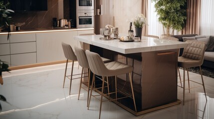 Poster - A picture of a kitchen with a table and chairs. This image can be used for various purposes, such as illustrating a home interior, showcasing furniture, or promoting a cozy dining atmosphere