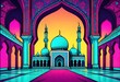 neon theme mosque, instagram story, background or banner