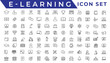 E-learning icon set. Online education icon set. Thin line icons set. Distance learning. Containing video tuition, e-learning, online course, audio course, educational website
