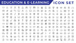 © gfxboss - E-learning icon set. Online education icon set. Thin line icons set. Distance learning. Containing video tuition, e-learning, online course, audio course, educational website