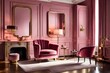 modern living room with furniture, Art Deco interior in classic style with a pink armchair and lamp. The room is a tribute to the glamour and sophistication of the Art Deco era, with sumptuous furnish