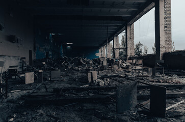 Wall Mural - inside a destroyed school in Ukraine