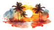 Palmen Strand Sonnenuntergang Wasserfarben Vektor Urlaub