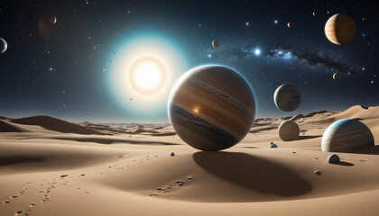 Wall Mural - space-themed sand art with futuristic planets and celestial objects