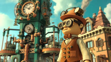 Background He Stands Outside Of A Clock Tower His Favorite Place To Tinker With His Steampowered Inventions.