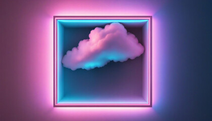 Wall Mural - minimalistic abstract neon square frame with pink and blue lighting, illuminated storm clouds, glowi