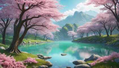 Wall Mural - Enchanting Cherry Blossom Forest Scenery