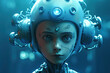 Cyborg or digitally improved boy. Artificial intelligence and technology concept with advanced human.