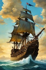 Wall Mural - Vintage oil painting of Sail ship ai generation