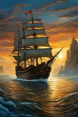 Wall Mural - Vintage oil painting of Sail ship ai generation